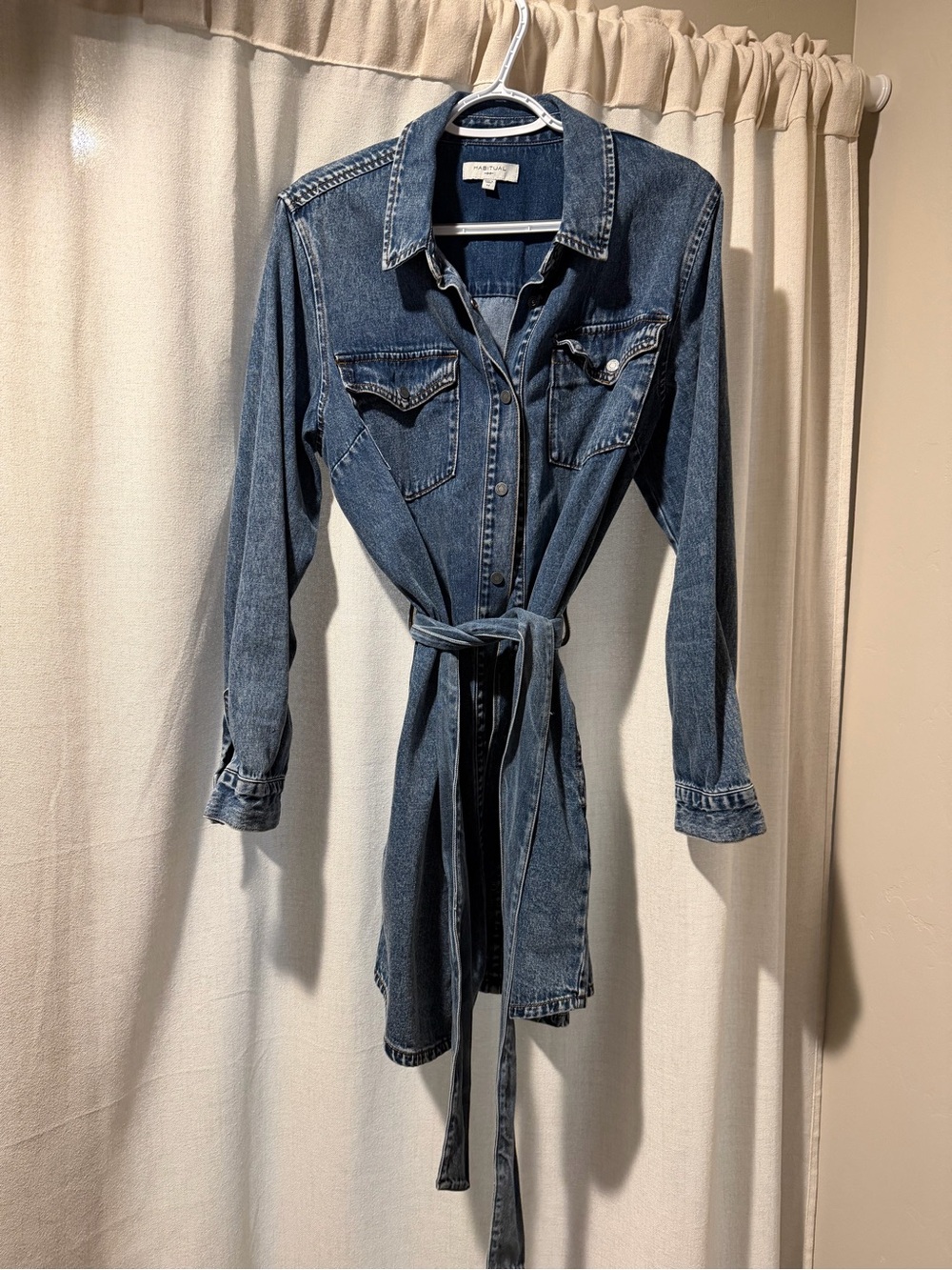 Dark Blue Denim Shirt Dress with Tie Belt - Medium